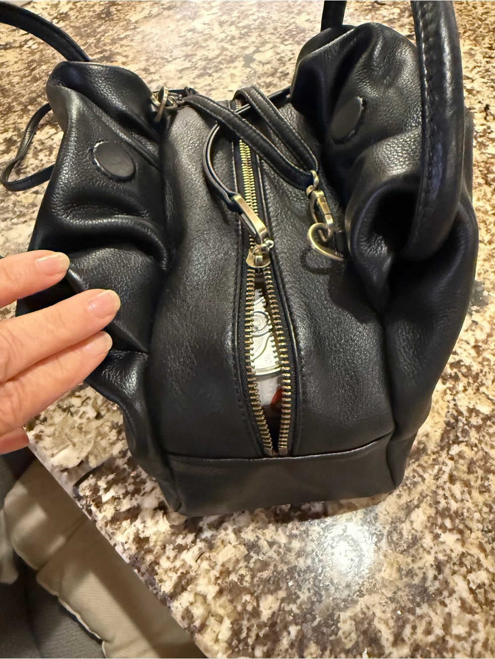 HOBO Black Pebbled Leather Shoulder Bag with Top Handles - Picture 5 of 14